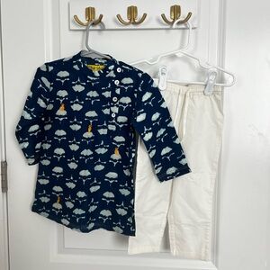 Tiber Taber Kids Indigo batik print bengali kurta set size 1-2 years